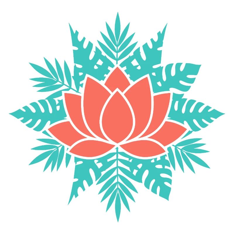 Korallenlotus mit Teal-Blättern