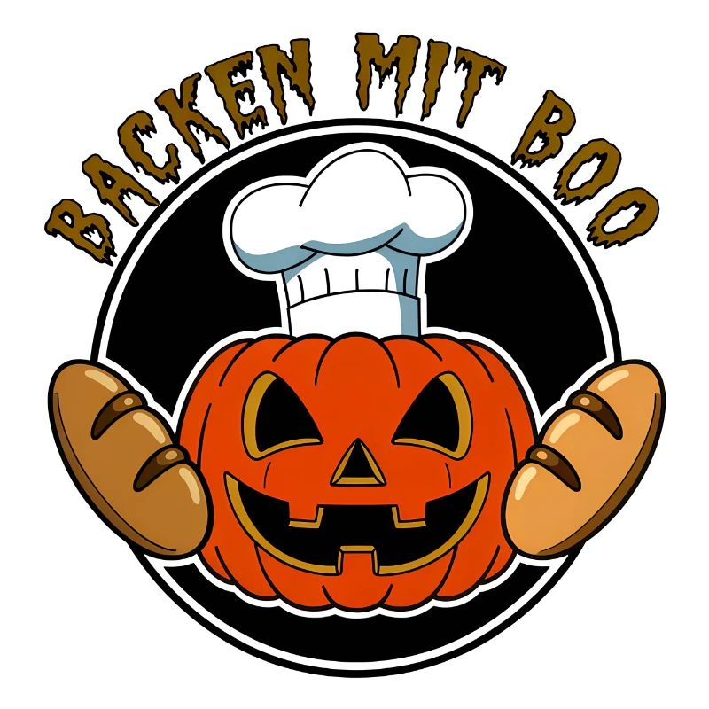 Halloween pumpkin with baker's hat and breads