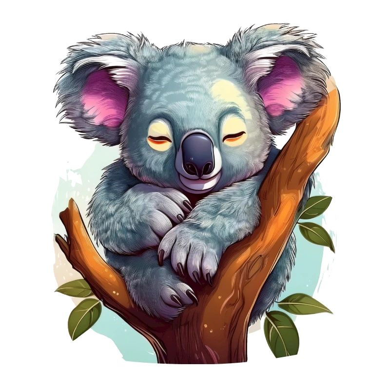 Cute happy koala sleeping on a branch