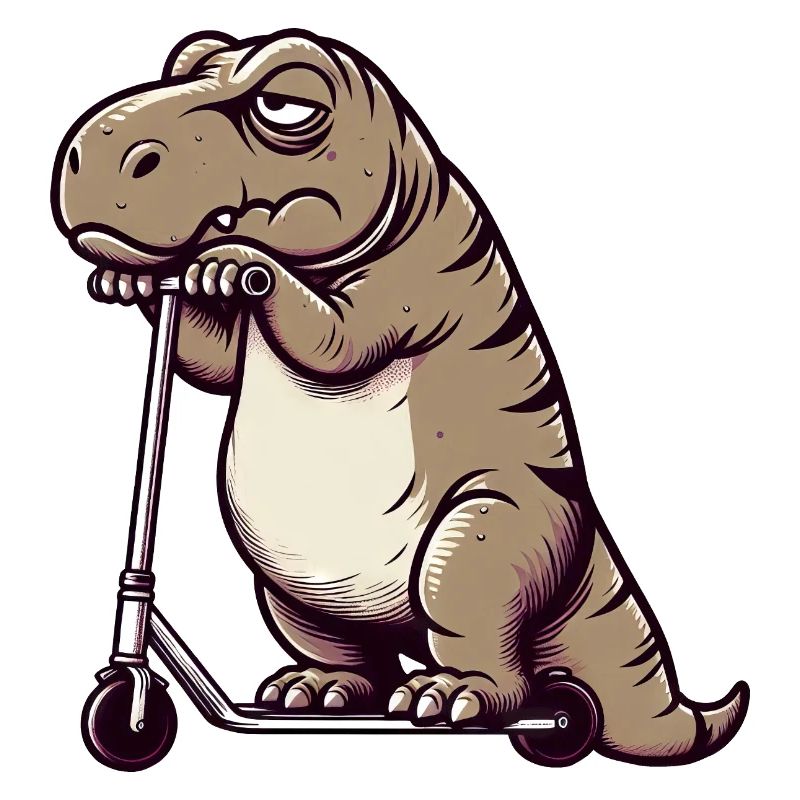 Grumpy Dino T-Rex sur Scooter Comic