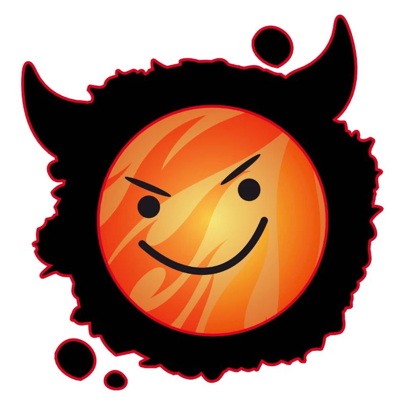 diable mignon en flammes et visage éclatant