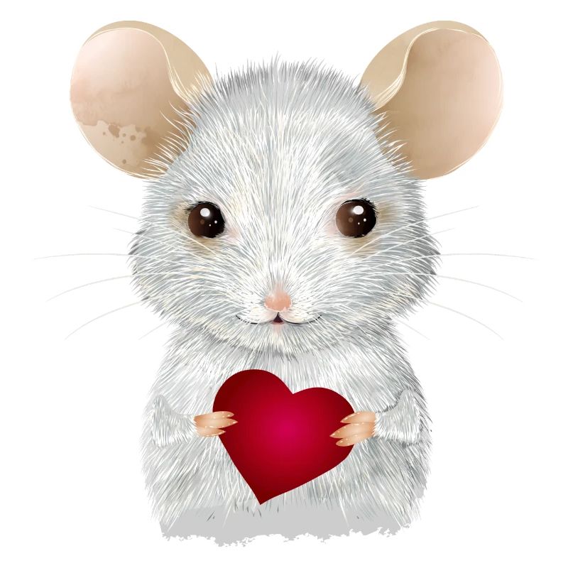 cute white mouse with heart for valentine's day