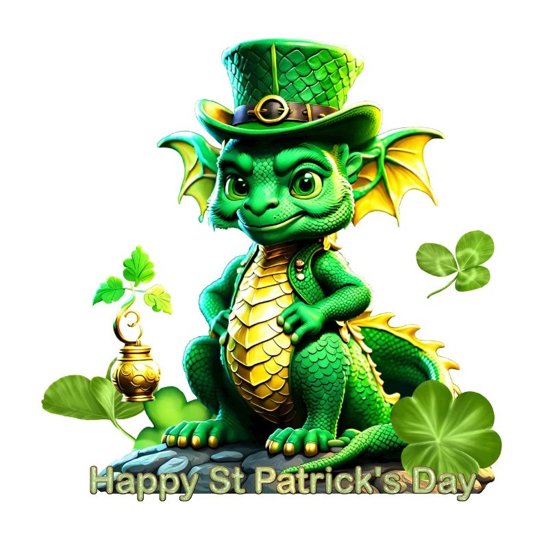 Süßer St. Patrick's Day Drache mit Klee.