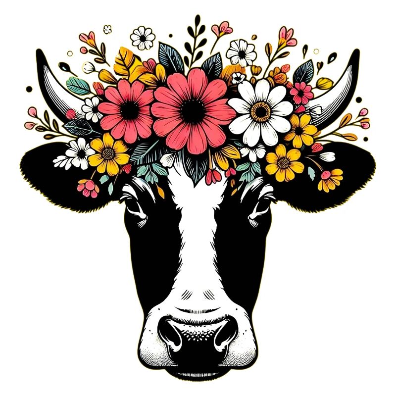 Vache avec des fleurs