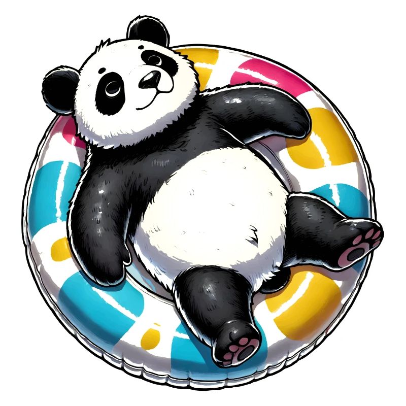 A relaxed panda on a swimming ring