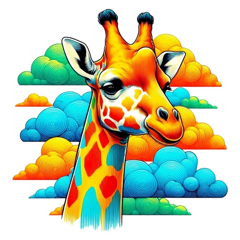 Giraffe with head in cloud clouds