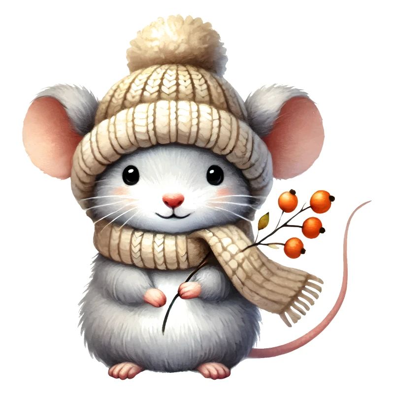Adorable mouse with a warm knitted hat
