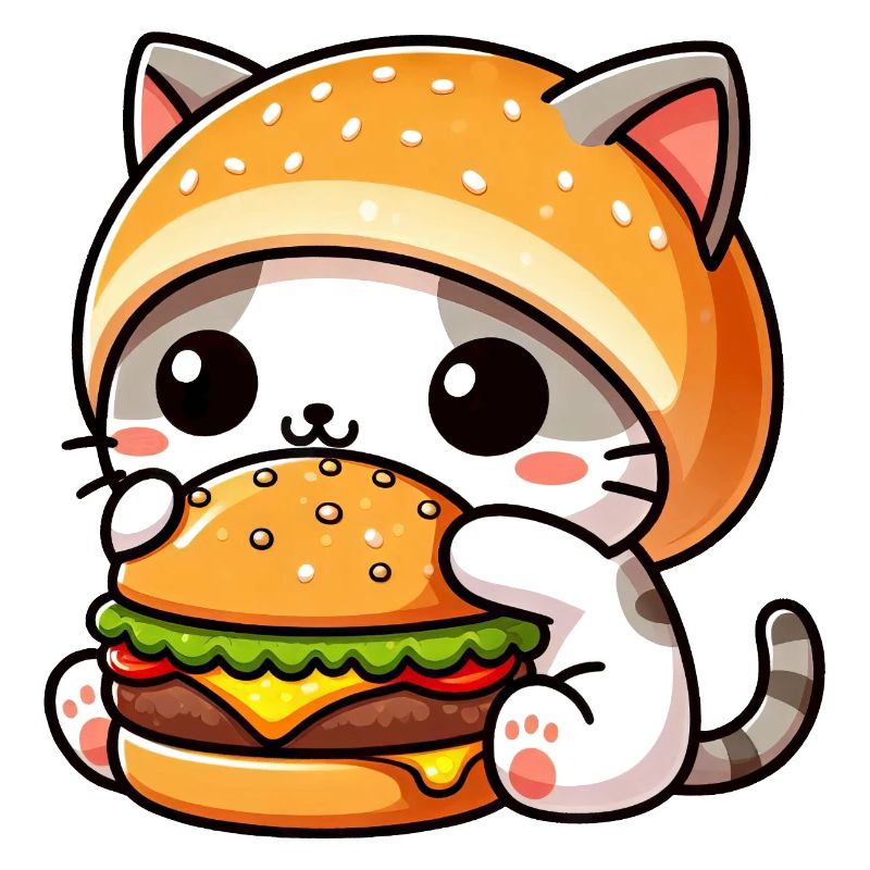 Dessin animé de chat mignon avec hamburger amateur de restauration rapide