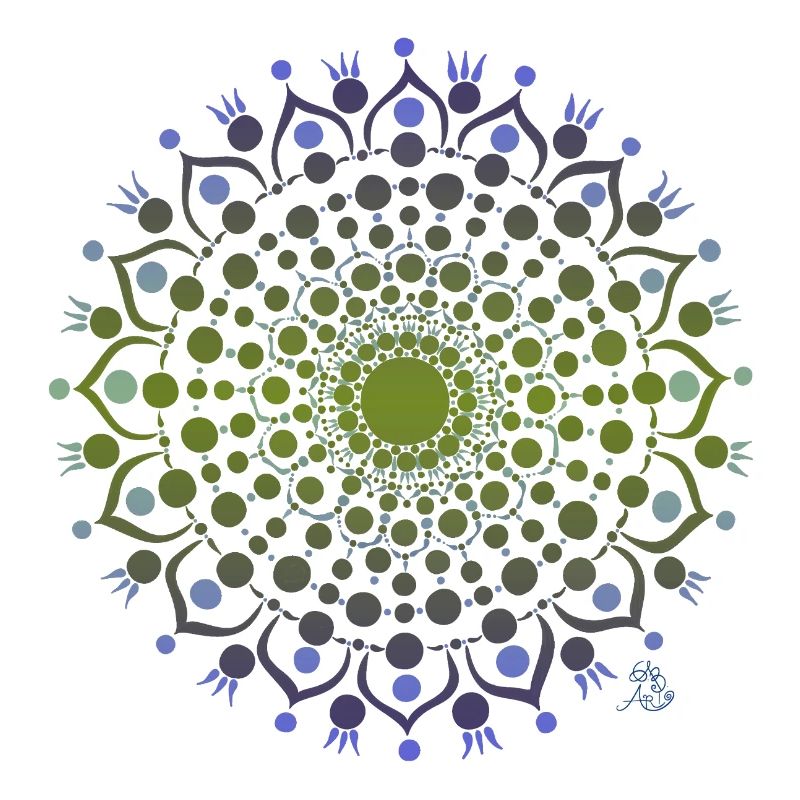 Mandala de fleurs en bleu et vert