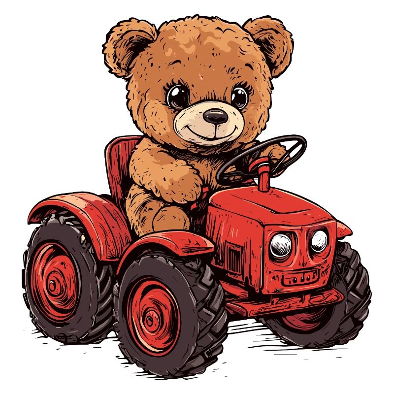 Teddybär auf rotem Traktor