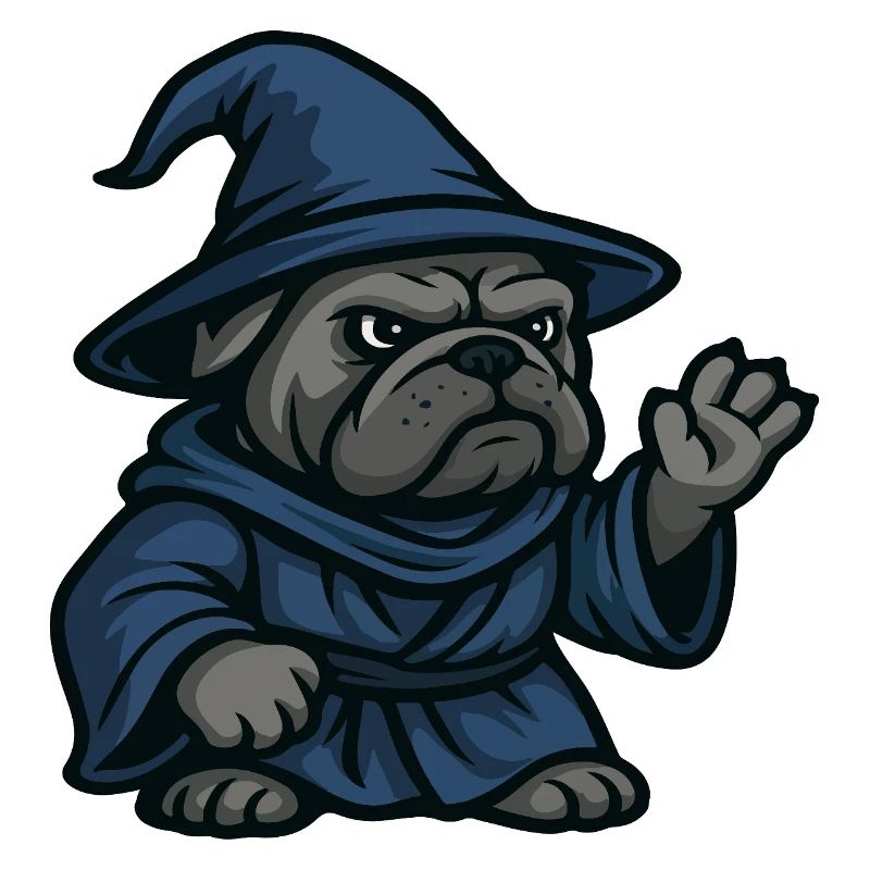 Sorcier bouledogue lançant un sort dans l’art de la robe bleue