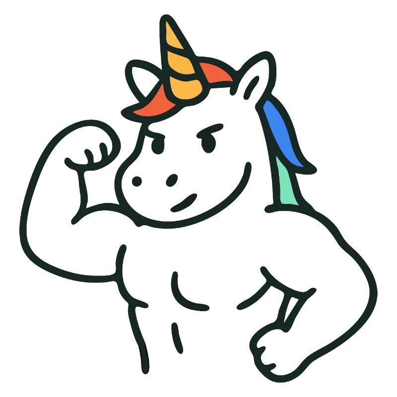 Starkes, flexierendes Einhorn mit bunten Mähnenkunst