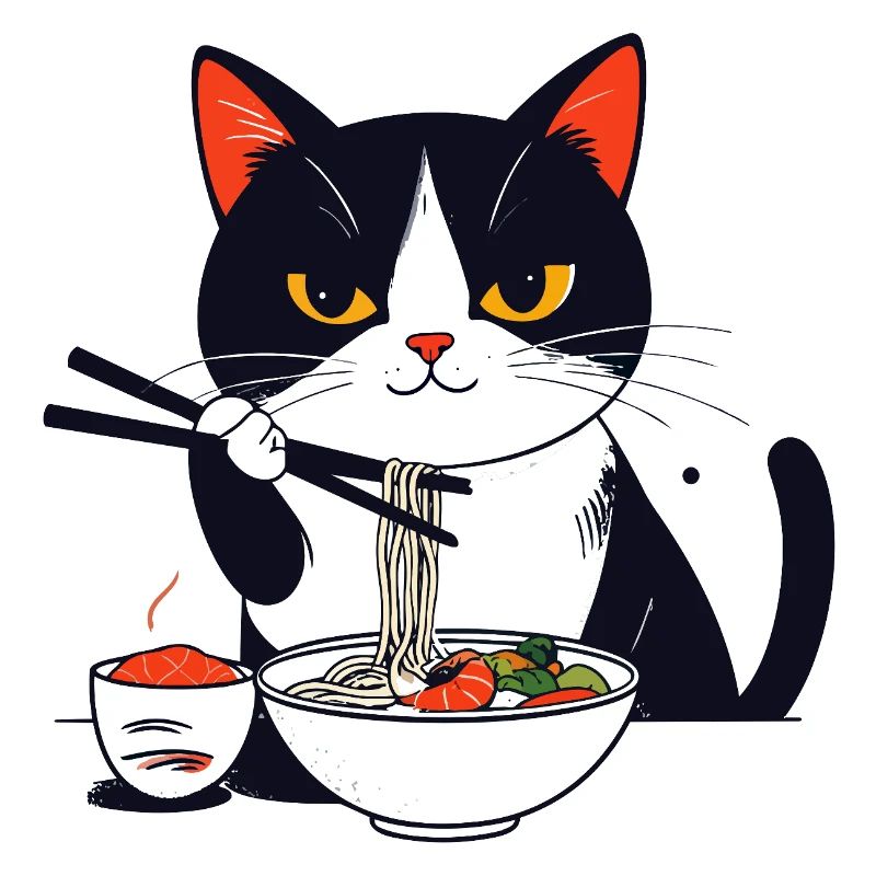 Cat Eats Sushi with Chopsticks Ramen Charm Noodles