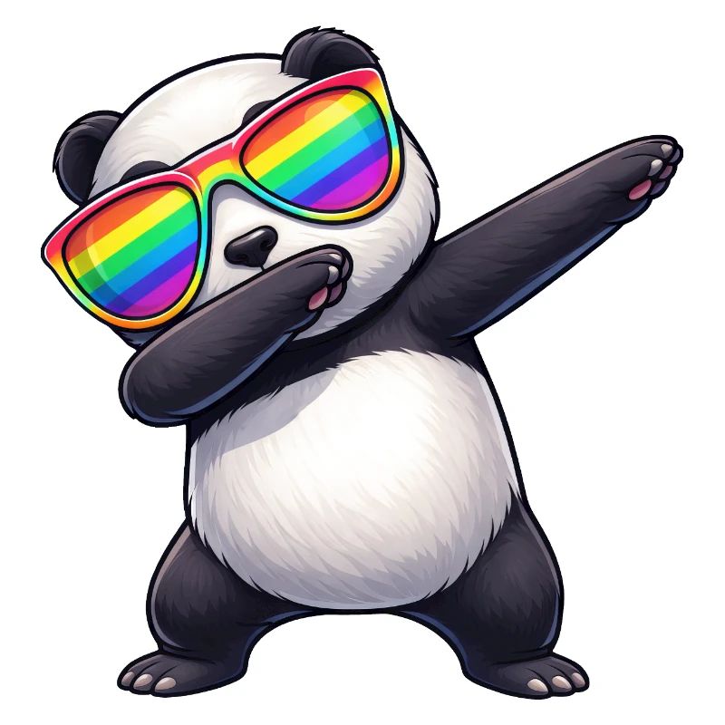 Cute Cartoon Panda Dabbing Sun Rainbow Cool