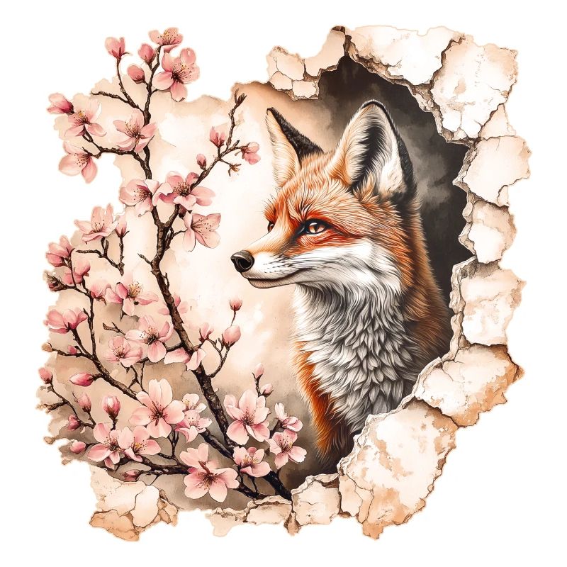 Fuchs mit Kirschblüten