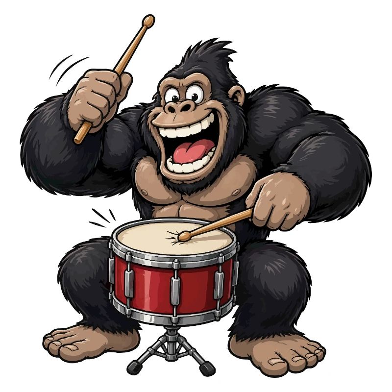 Gorilla am Schlagzeug Trommel