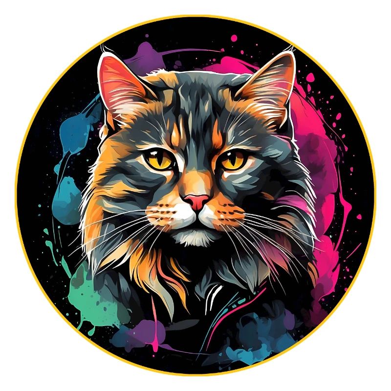 Portrait de chat mignon en technique d'aquarelle dans un cercle