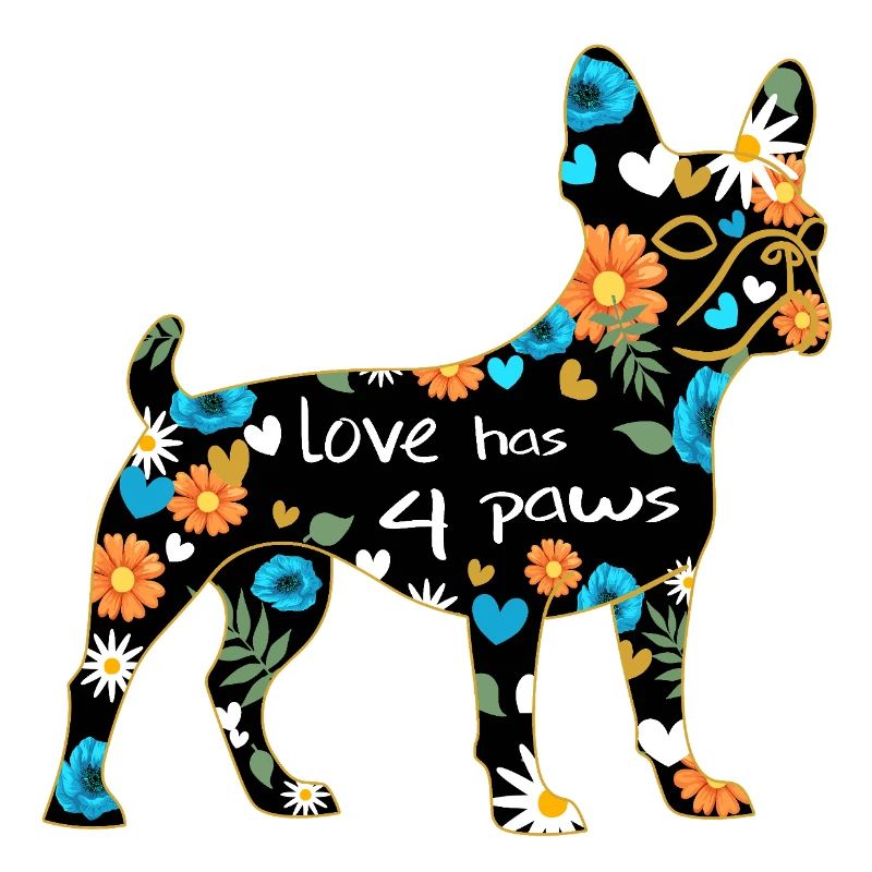 Boston Terrier chien avec des fleurs et des cœurs