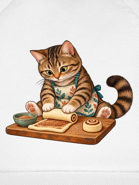 Katze rollt Zimtschnecken