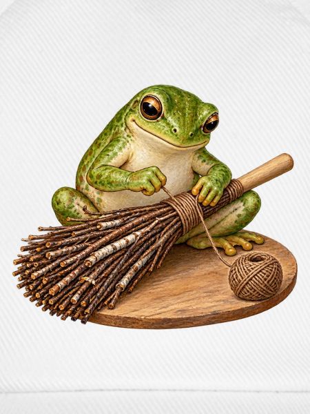 Frosch bindet einen Reisigbesen