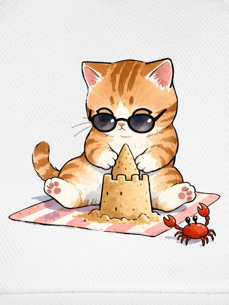 😸 🏖 Katze am Strand mit Sandburg