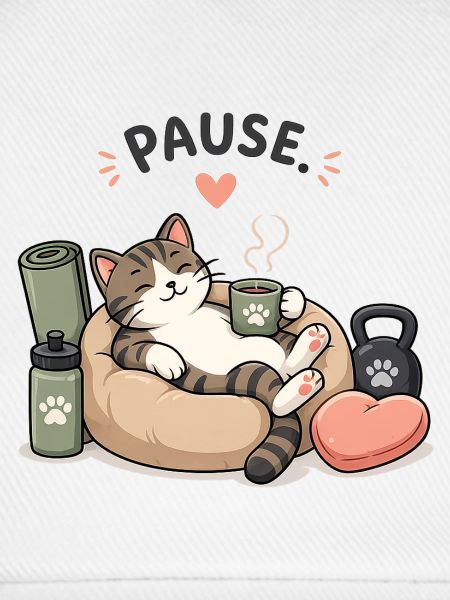 Katzenpause: Kaffeepause im Körbchen