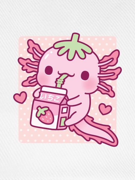 Süßer Axolotl liebt japanische Erdbeermilch