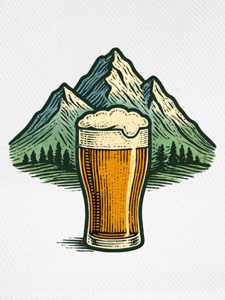 Bierglas mit Bergsilhouette
