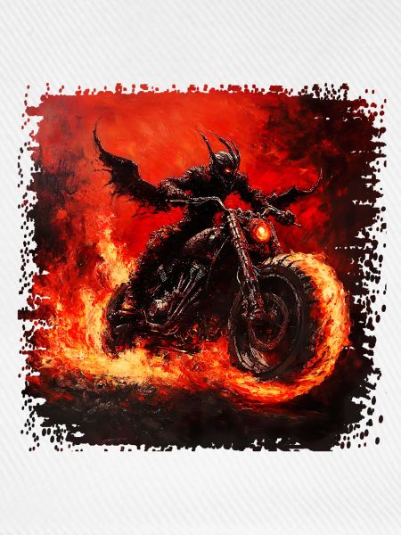 Dämonischer Motorradfahrer in Flammen