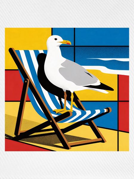 Seemöwe auf Strandstuhl Popkunst