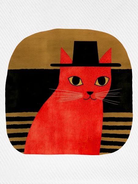 Rote Katze mit Hut Retro Art