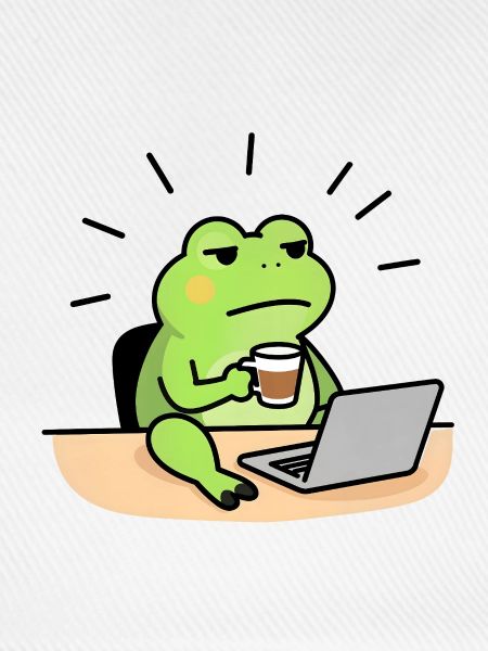 Froschkaffee und Laptop