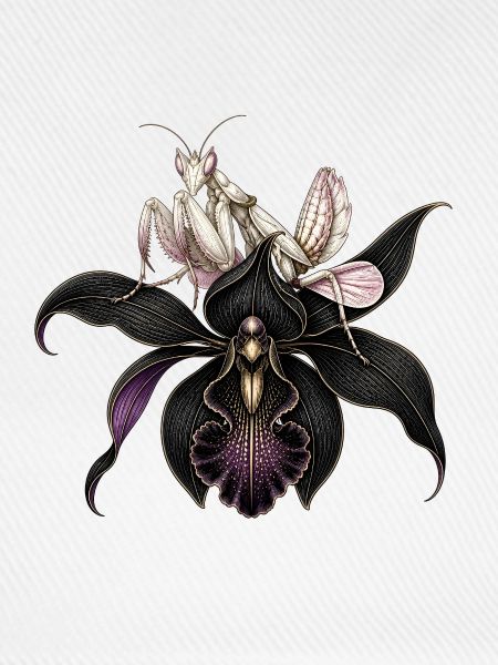 Orchideen-Gottesanbeterin & Schwarze Orchidee