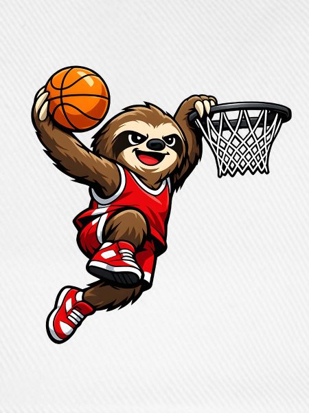 Faultier beim Basketball Slam Dunk