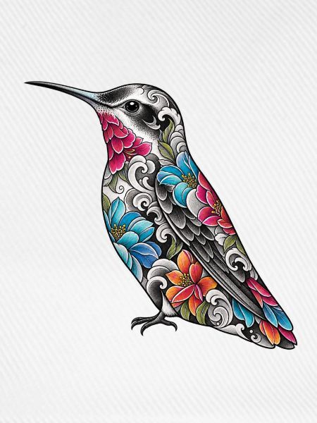Kolibri Floral Tattoo-Stil