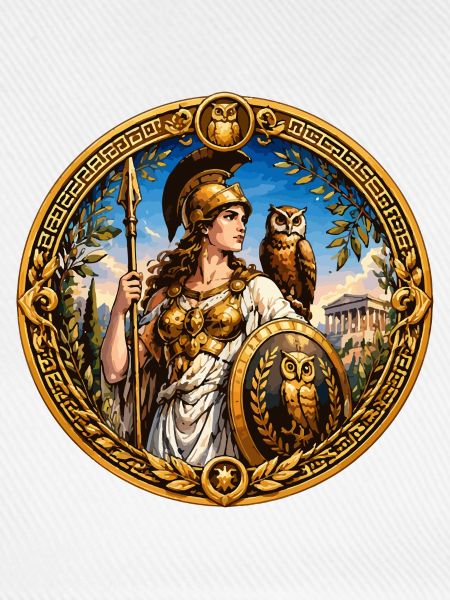 Athene mit Speer, Schild und Eulen