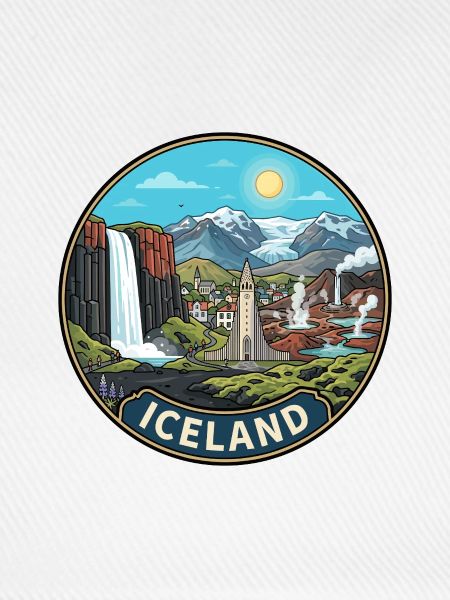 Island-Reiseabzeichen Skogafoss-Wasserfallvulkan
