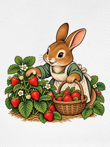 Hase bei der Erdbeerernte