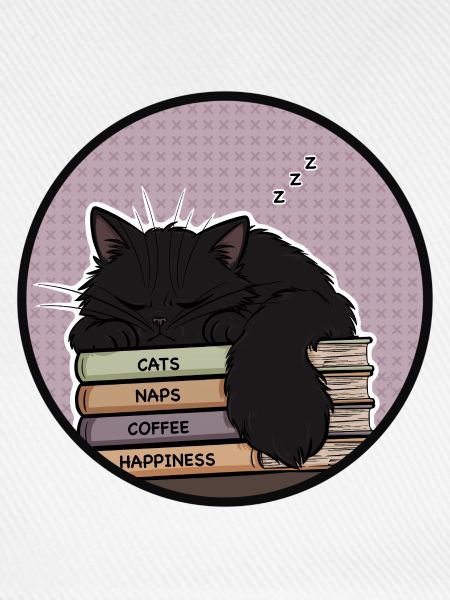 Schläfrige Katze auf Bücherstapel