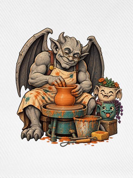 Gargoyle töpfert an der Drehscheibe
