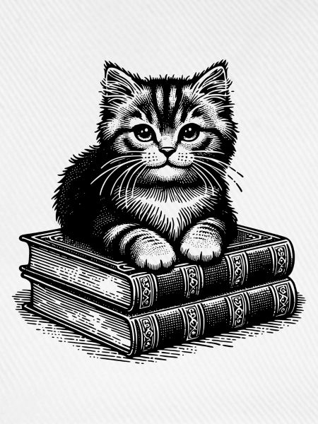 Katze auf Bücherstapel