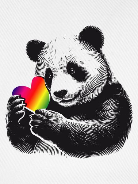 Liebevoller Panda mit Regenbogen-Herz
