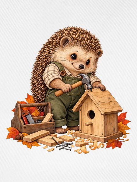 Igel baut ein Vogelhaus