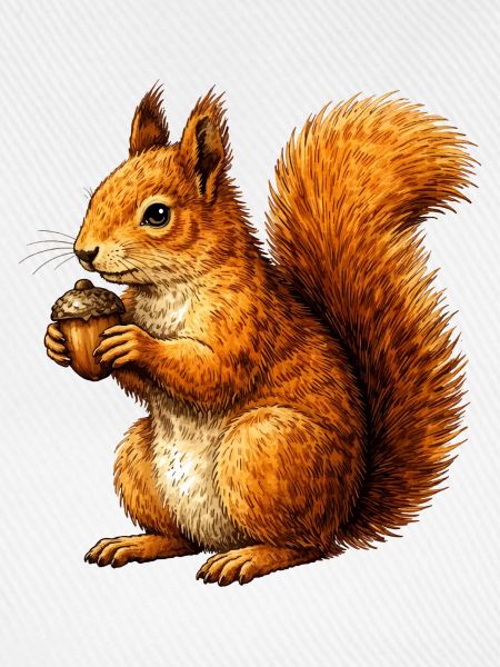 Niedliches Eichhörnchen mit Nuss –Tierillustration