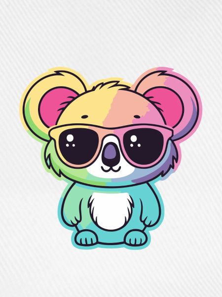 Regenbogen-Neon-Koala mit Brille
