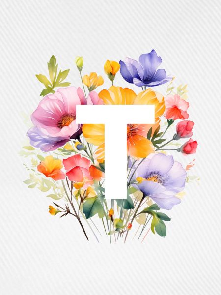 T Monogramm , bunter Blumenstrauss