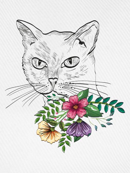 Katze mit Blumenstrauß