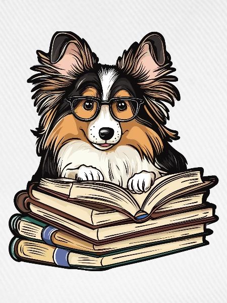 Süßes Sheltie-Hundelesebuch mit Brille