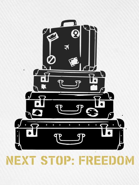 Koffer Stapel Freedom Spruch