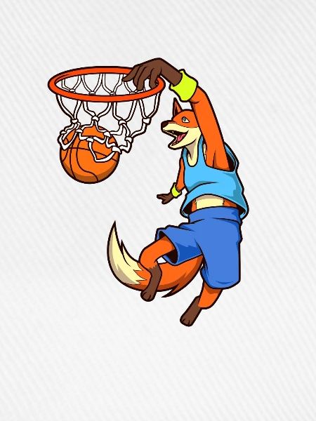 Comic Fuchs spielt Basketball